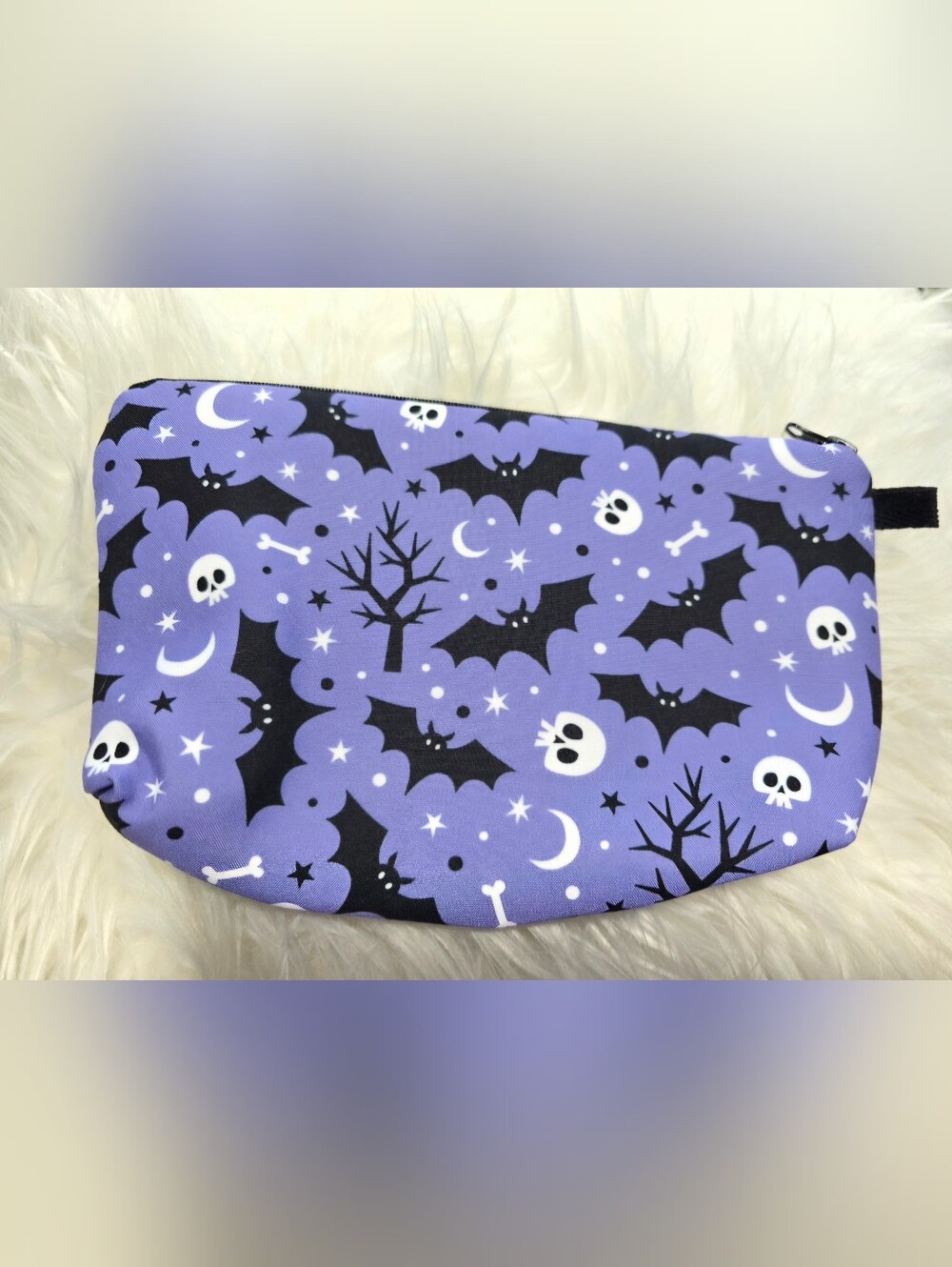 ๐โจโ ๏ธ Spooky Halloween Bats & Skulls Purple Zipper Pouch | Makeup Travel Bag